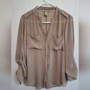 Antilia Femme Sheer Beige Blouse with Button Accents